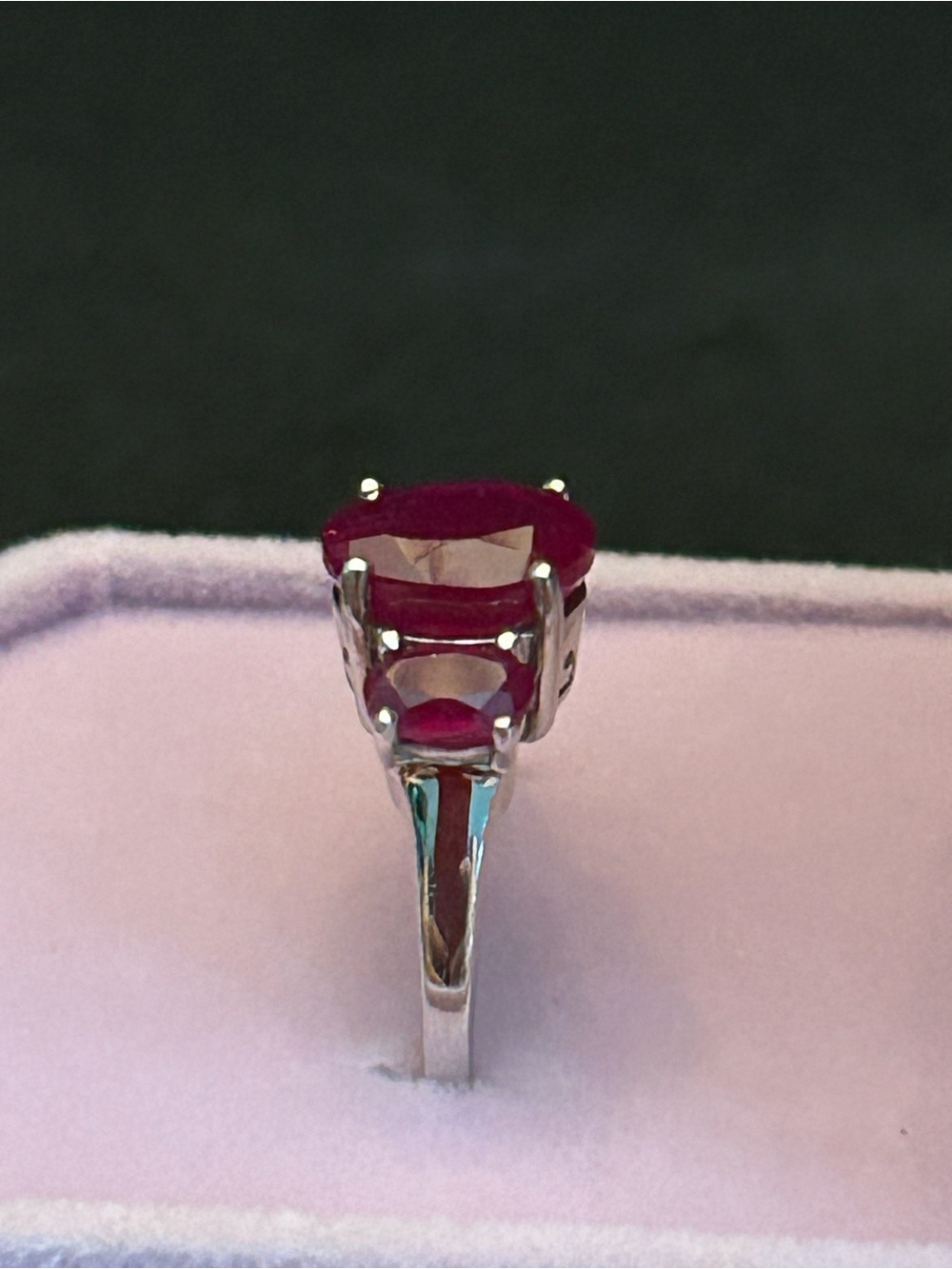 4.37CTW Oval Mahaleo Deep Red Ruby 3-Gemstone Band Ring Rhodium over Sterling S9 - Picture 6 of 9